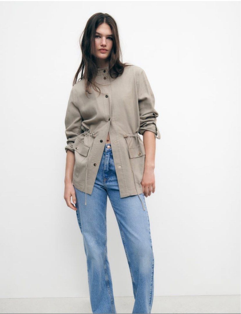 Zara women Japan LINEN BLEND JACKET WITH ADJUSTABLE WAIST