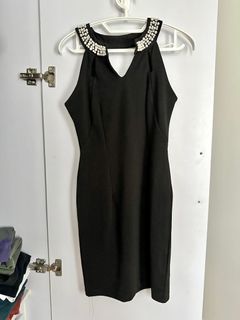 Little Black Bodycon Dress with Pearl Detail