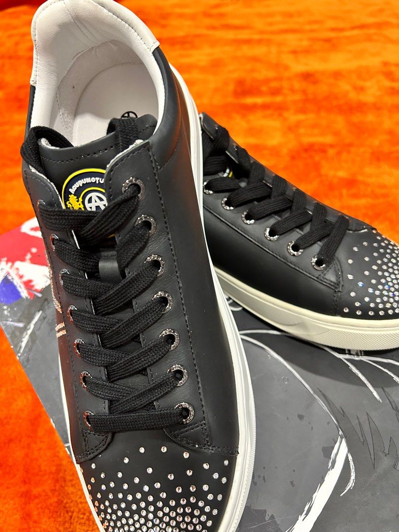 Men s black real leather sneakers