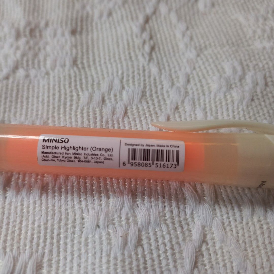 MINISO Retractable Orange Highlighter (Category: Stationery & School Supplies) located in San Jose. Submitted by sparklyfinds (Listing ID 1245874895, Image 2). Description: Check out all stationery/writing materials in my listings: • MANUSCRIPT Modern Calligraphy Set with 2 nibs (https://carousell.app.link/9q9Xv11LXBb) • Three (3) Highlighter Set - Blue, Pink, Orange (https://carousell.app.link/S8b7384LXBb) • Family Maid Blue and Green Mini Marke