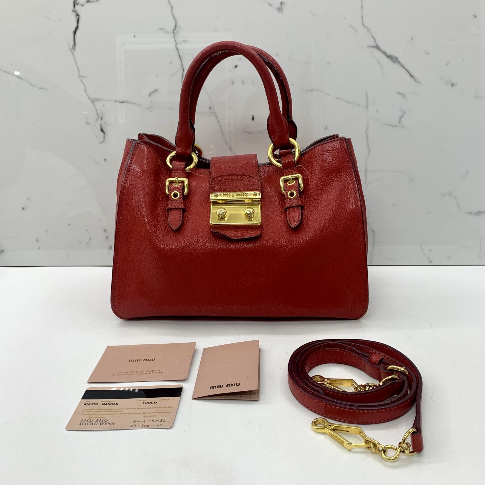 MIU MIU RN0799 RED LEATHER 2WAY SHOULDER BAG 237022891 WE