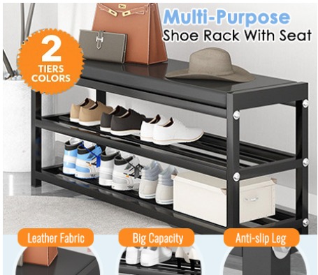Multi-purpose Shoe Rack Bench with Faux Leather Seat / Shoe Cabinet ...
