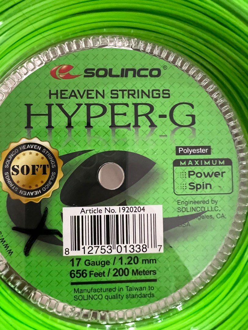 New! hyper G Solinco soft 1.20 $145 tennis strings bought Feb 2023, Sports  Equipment, Sports & Games, Racket & Ball Sports on Carousell