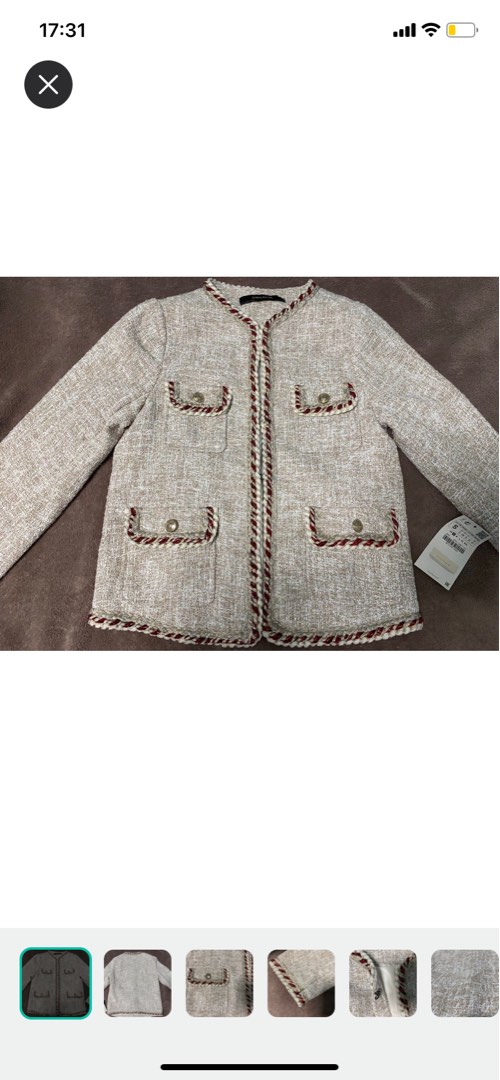 New) Zara Cream / White with Red / Gold trimmings Tweed Jacket Chanel  style, Women's Fashion, Coats, Jackets and Outerwear on Carousell