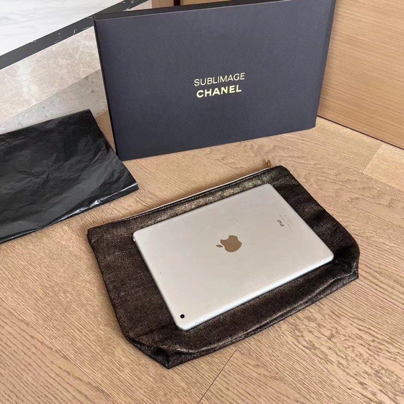 Original Chanel Golden Cosmetic iPad Storage Toiletry Clutch Pouch