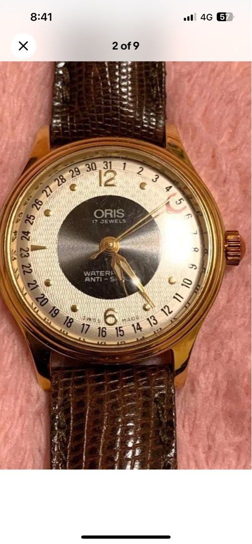 Oris 302 7285B Gold pointer date watch manual winding movement