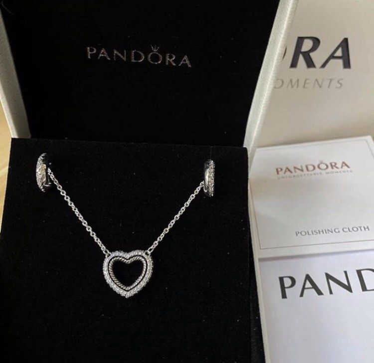 Pandora Pav Snake Chain Pattern Heart Collier Necklace Pav Snake Chain Pattern Hoop Earring Set