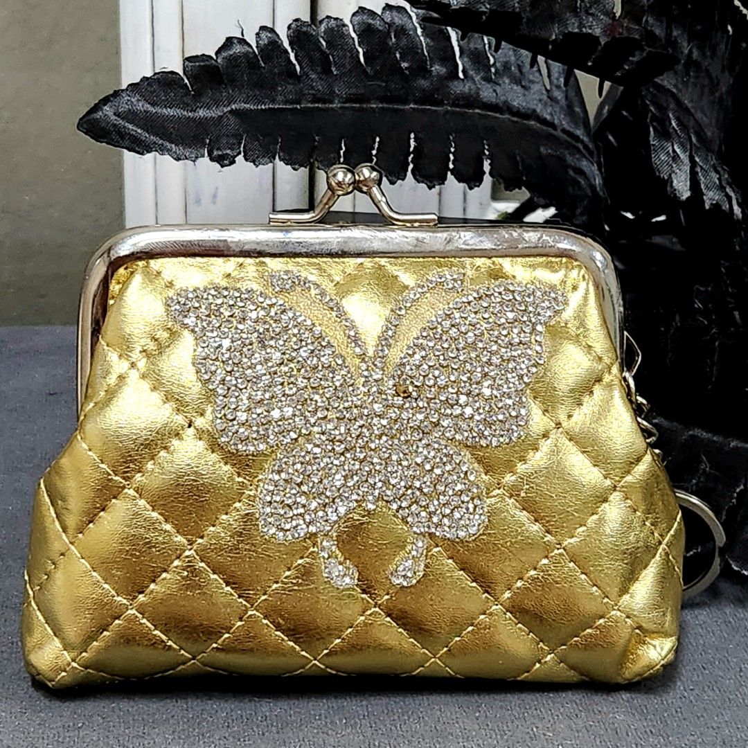 SALE Leopard Decoration Traditional Gold Purse Wallet Silver Twist Lock Butterfly Backing