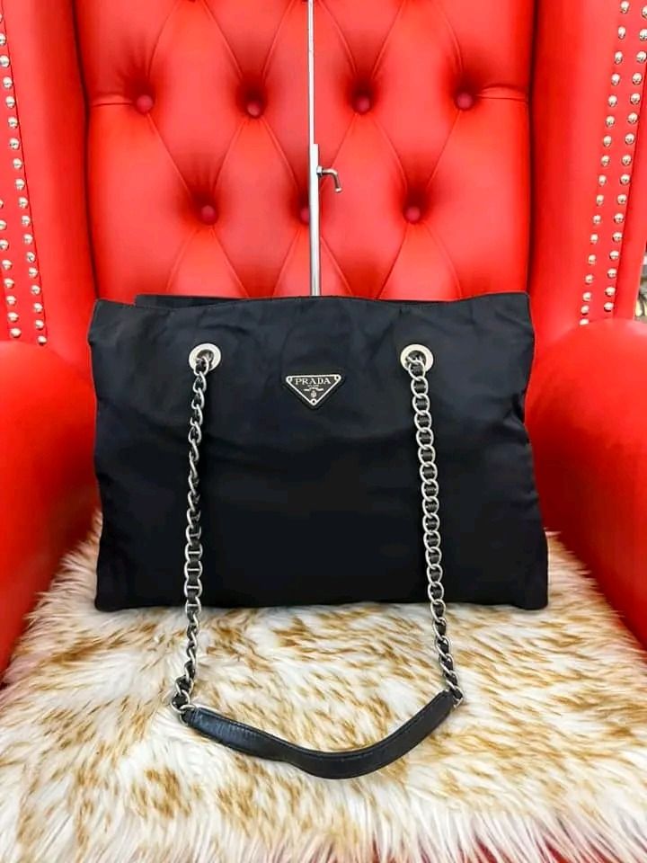 Prada Black Nylon Chain Shoulder Bag Prada Luxury Bags