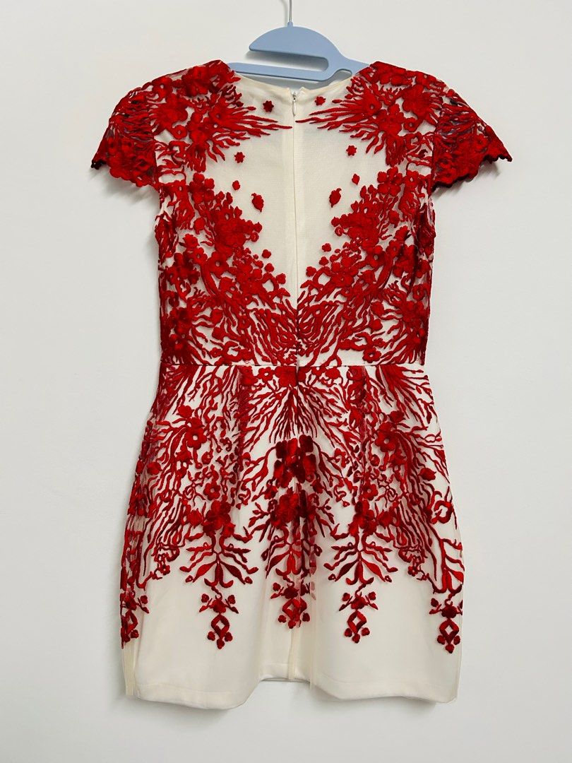 Boutique Red Applique Embroidered Lace Mini Dress