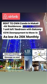 Rent To Own Condo in Makati City -Air Residences 1Bedroom with balcony 26K Monthly