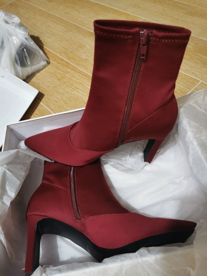Red satin boots outlet