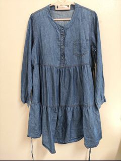 Scarlet Denim Cotton Dress Long Blouse Tops