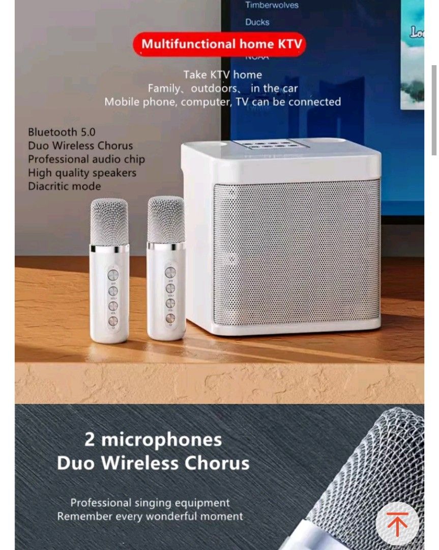 Speaker with mic Wireless Bluetooth Dual Microphone Karaoke Speaker 3D ...