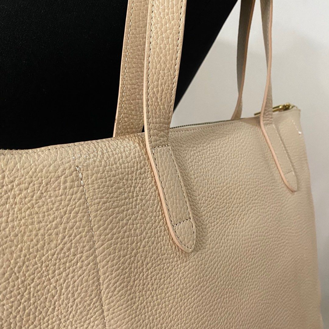 Tall structured sales leather zipper tote
