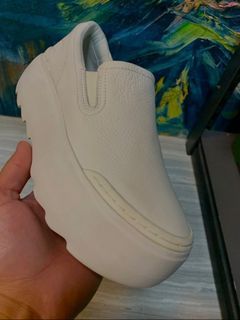 UGG white leather platform nursing slip on shoes