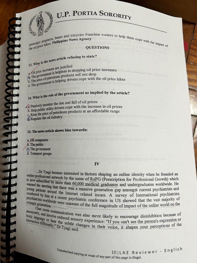 UP Law Aptitude Exam Reviewer (UP Portia Society), Hobbies & Toys