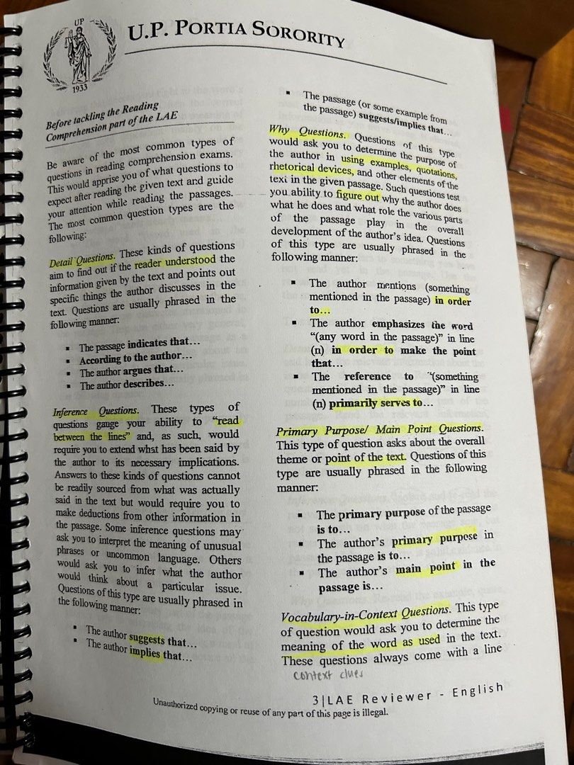 UP Law Aptitude Exam Reviewer (UP Portia Society), Hobbies & Toys