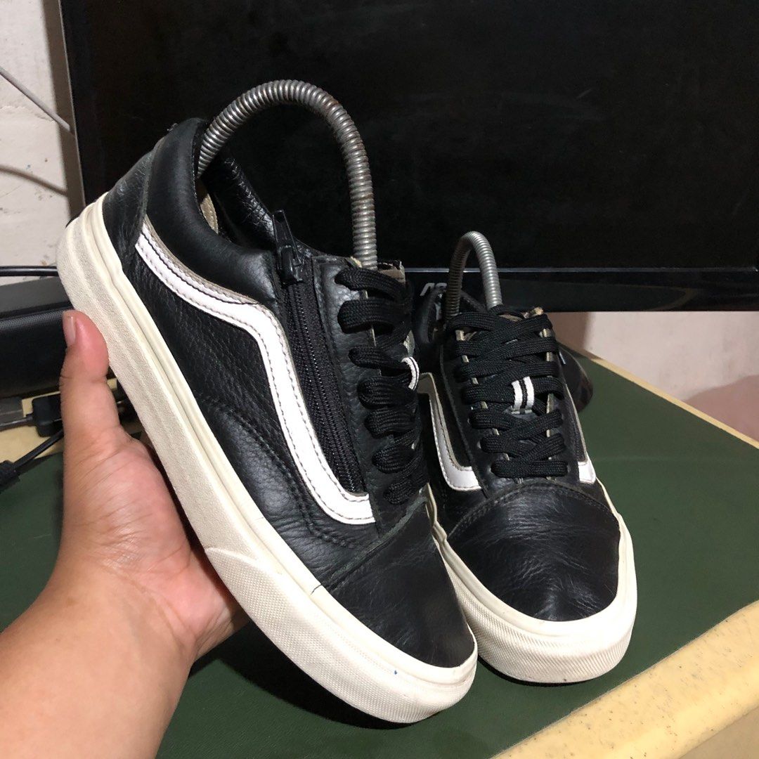 Vans old skool zip black leather new arrivals