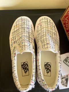 Vans slip on classic woven plaid marsmallow white original 100%