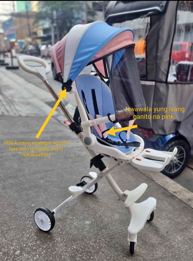 Version .2 Light weight Stroller Foldable (Category: Strollers) located in Manila. Submitted by prettyme101395 (Listing ID 1245795724, Image 2). Description: Used once lang po ito Version 2 po ito Easy to fold and Easy to Reclined pwede ihiga si baby kapag makatulog na. naiikot dn ang upuan paharap sayo, easy lng iikot di kagaya ng old unit na ganito na kelangan mo pa baklasin pra maikot upuan. Napakadali lng bitbitin Napakadali tlga gamitin ksi 