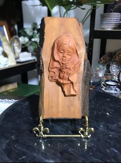 Vintage Madonna and child terracotta and wood 1983