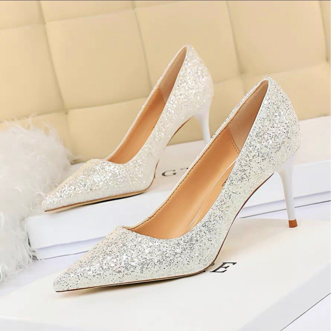 White sparkle hotsell heels
