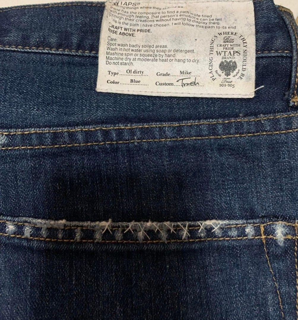WTAPS Jeans (Category: Jeans) located in Consolacion. Submitted by thriftnitata (Listing ID 1245894133, Image 3). Description: Brand : WTAPS Jeans Model : Red Dawn (Selvedge) Color : Vintage Blue Materials : 100% cotton Description : - Medium on tag (32 actual waistline) - LEGIT Condition : - Overall 9/10 - No issue Selling Price : p2500 PLUS SF NO RESERVATION DISCLAIMER : No copyright infringement intended. We are not affiliated to any brands fe