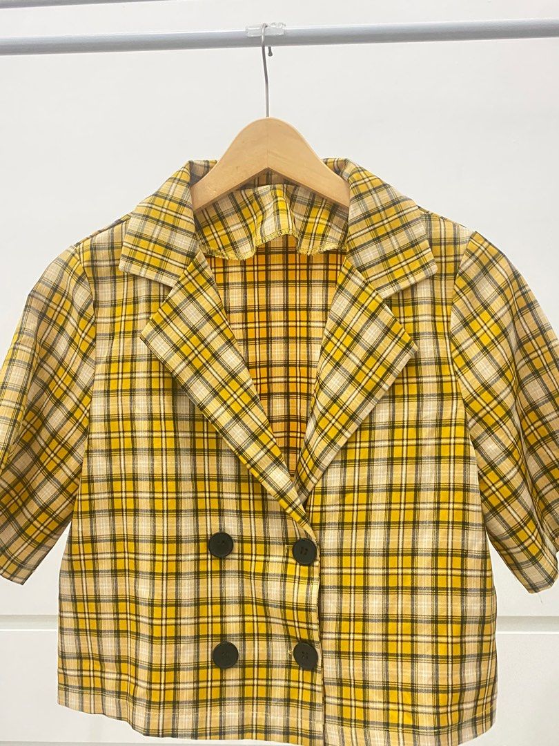 Yellow plaid cropped blazer best sale