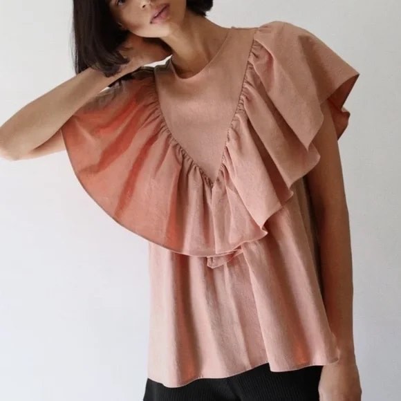 Zara Textured Ruffle Blouse on Carousell