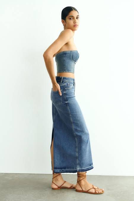 High waisted denim skirt zara clearance