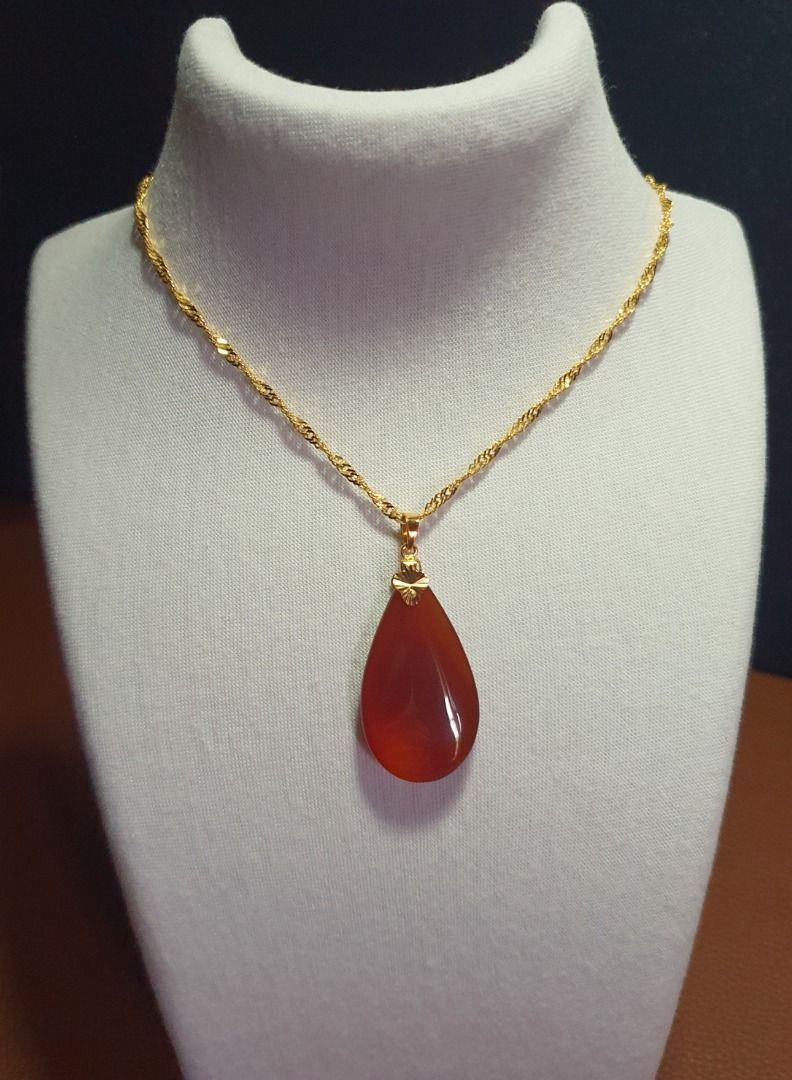 18k Yellow Gold Genuine Carnelian Pendant Women s Fashion