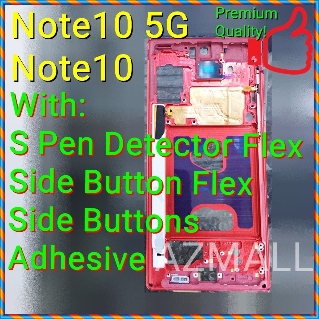 4 Colors NEW ORI LCD Middle Frame HOUSING Part with Adhesive Side Buttons S Pen Detector Flex Ribbon for Samsung Galaxy Note10 Note 10 5G SM