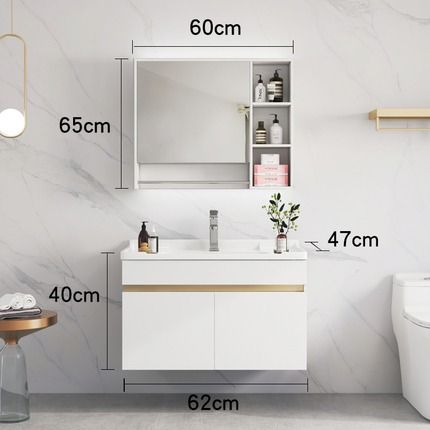 60cm WHITE Toilet Cabinet with Mirror Gold Top Basin Mounted