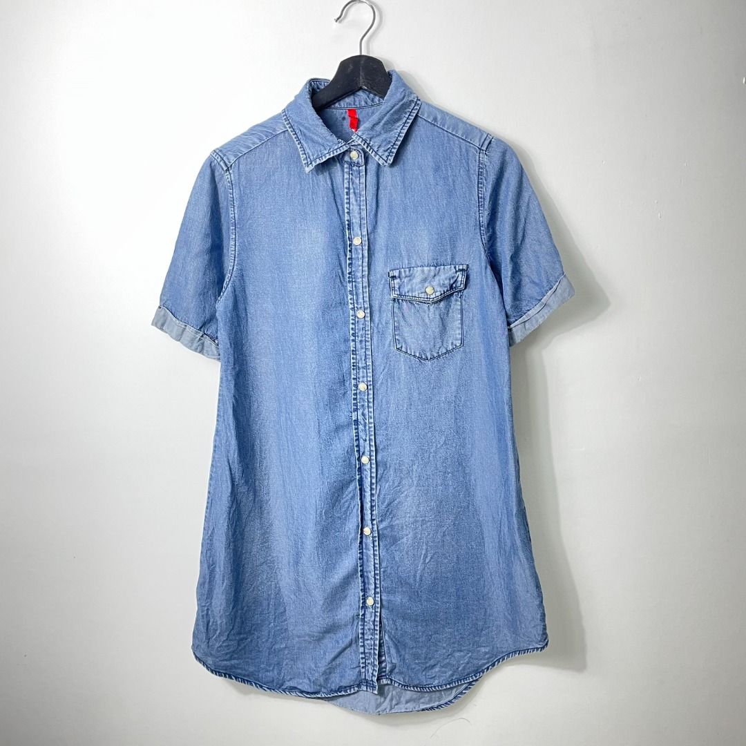 ⭐ SALE ⭐ [M] UNIQLO SHIRT BLOUSE LABUH DENIM SHORT SLEEVE BLUE COLOR JAPAN  FASHION CASUAL SMART WEAR WOMEN SIZE UJ, Women's Fashion, Tops, Shirts on  Carousell