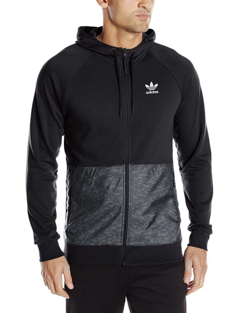 ADIDAS ORIGINAL MEN S SPORT LUXE MIXED FABRIC FULL ZIP HOODIE