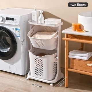 :AESTHETIC DESIGN 2 LAYER MOVABLE LAUNDRY 
 BASKET