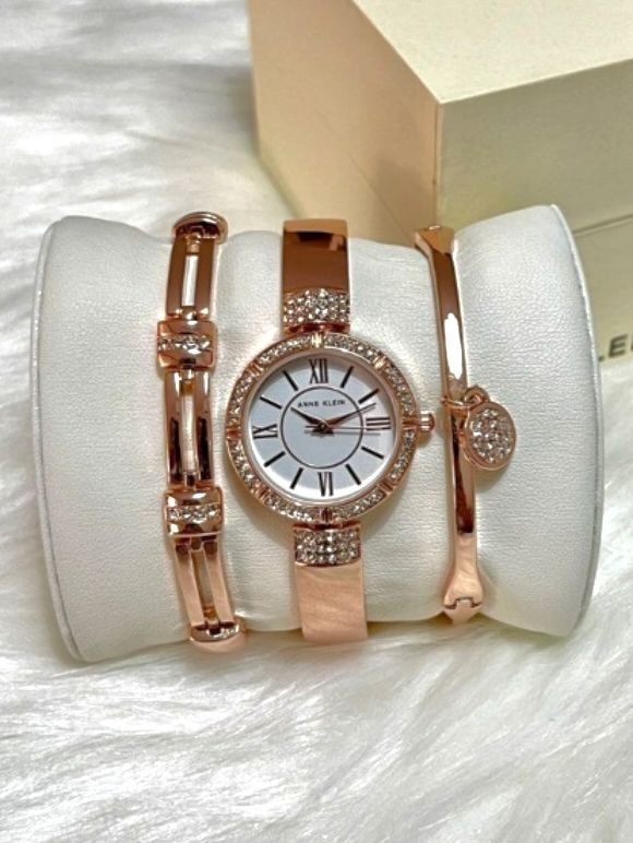 Anne Klein Premium Crystal Accented Watch and Bracelet Set, Women's  Fashion, Watches & Accessories, Watches on Carousell