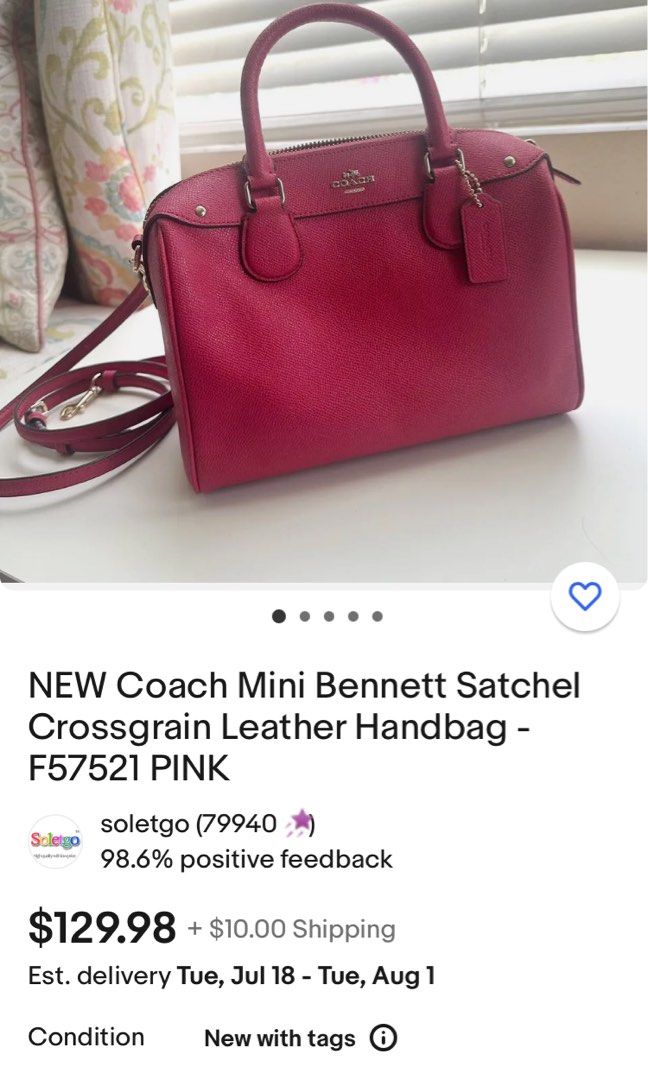 Authentic Coach F57521 Mini Bennett in Crossgrain Leather Satchel Bag - Red