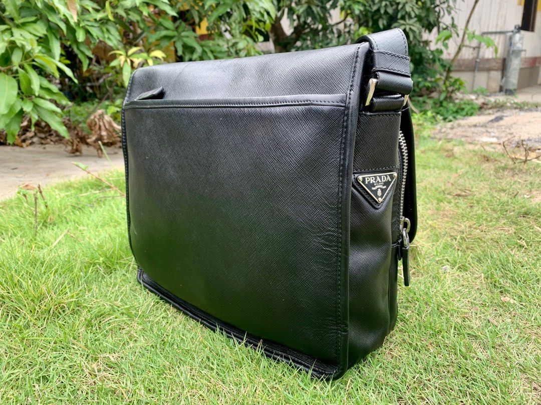 Leather Messenger Bag in Black - Prada