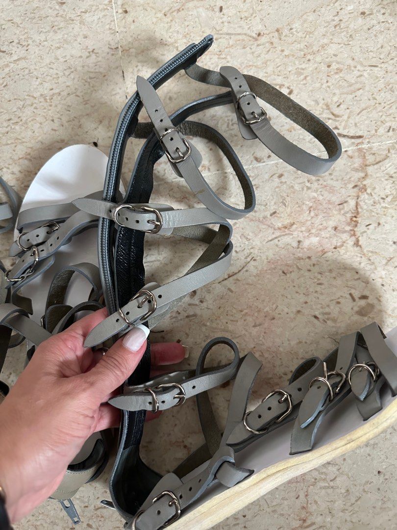 BALENCIAGA Gray Gladiator Sandals Size 38