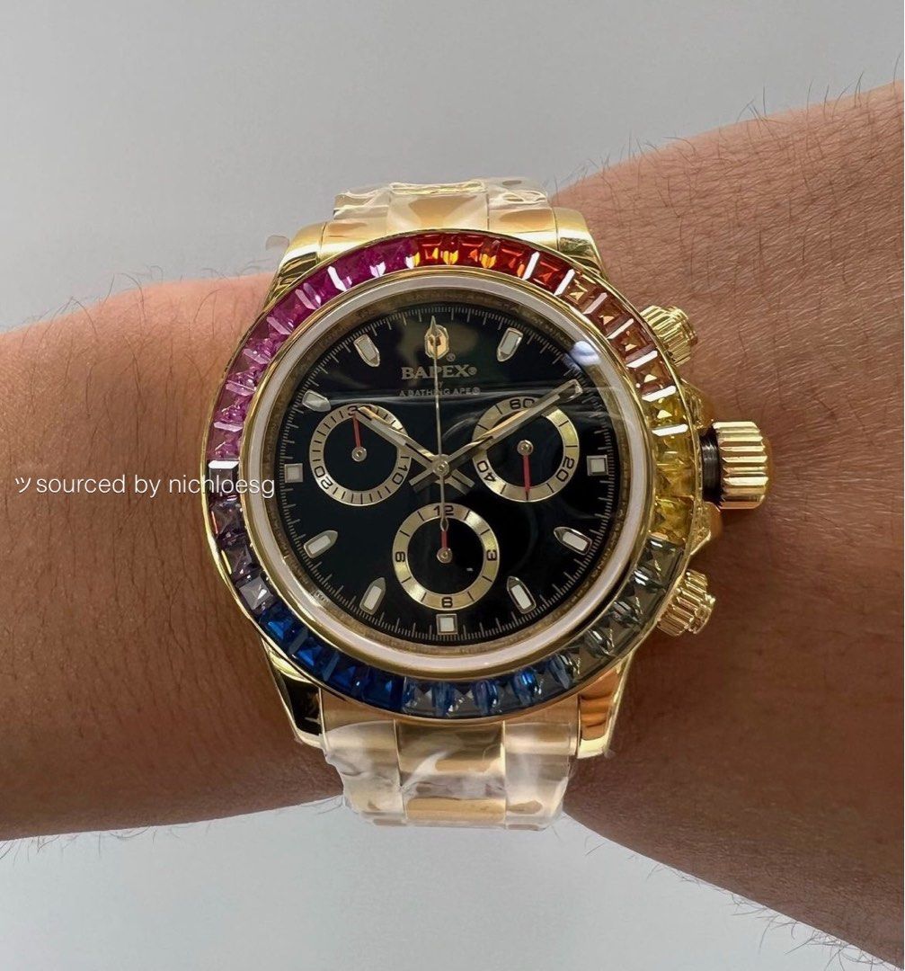 BAPE TYPE 4 BAPEX CRYSTAL STONE GOLD, Luxury, Watches on Carousell