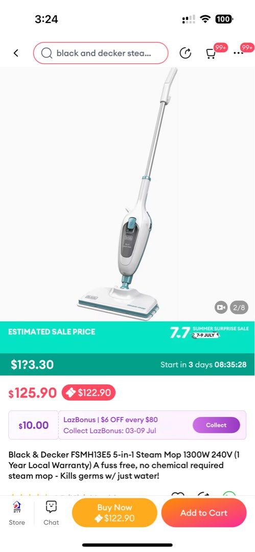 Black+Decker Steam Mop FSM1605-B1 1300 W White & Blue