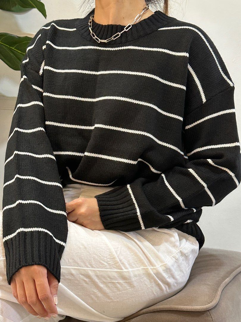 White black new arrivals striped sweater
