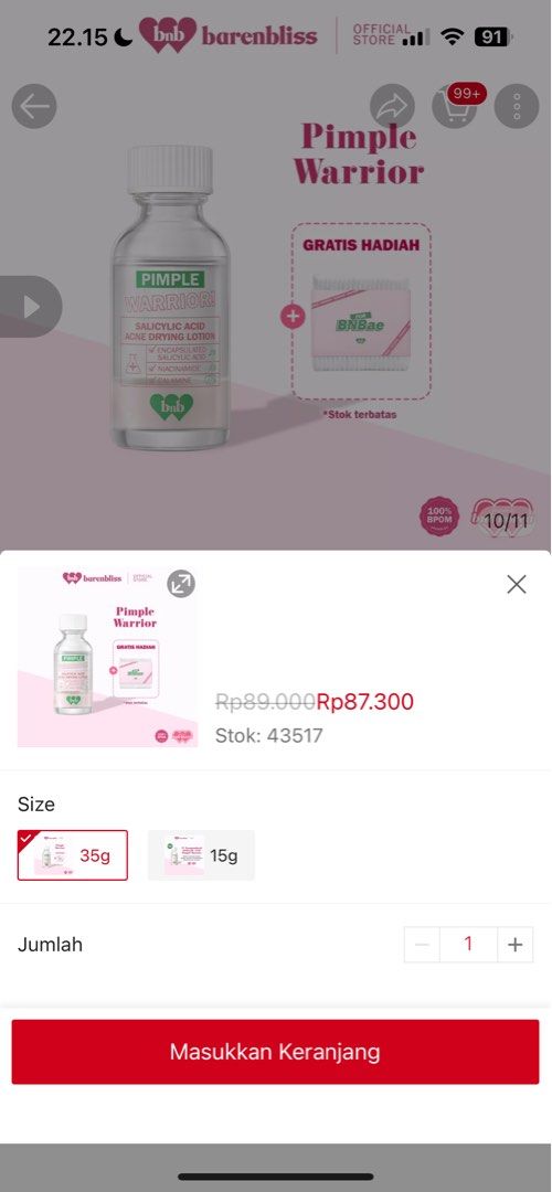 BNB barenbliss Pimple Warrior! Salicylic Acid Acne Drying Lotion - Acne