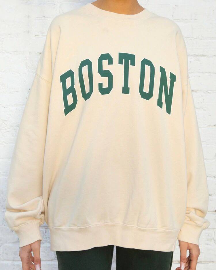 Brandy Melville Cream Boston Oversized Erica Sweatshirt Women s Fashion Tops Longsleeves on Carousell