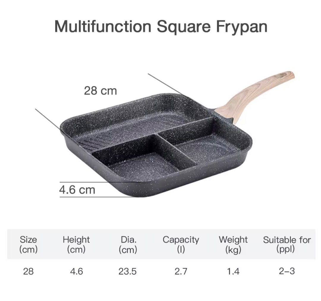 CAROTE 3 in 1 non stick Multipan (Category: Cookware & Accessories) located in Pasig City. Submitted by shopping_maven (Listing ID 1240979487, Image 3). Description: PLEASE READ LISTING AND PHOTOS‼️ Carote Non Stick Granite 3 in1 Multipan 28cm Grill Pan original export to Japan Multifunction Square flat Pan PFOA Free Cookware Suitable for Induction cooker & Gas stove Actual photos upon request. No flaw! Hard to let go☺️ RFS: too many Carote pans 