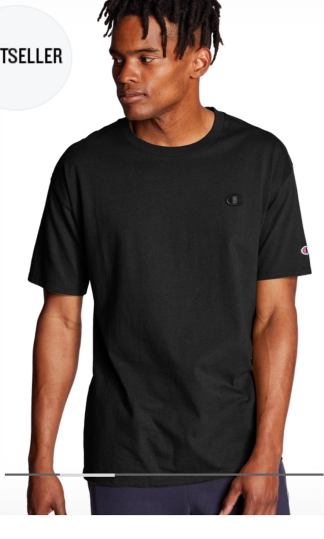Champion Black Classic Tee Embroidered Logo Shirt Men s Fashion