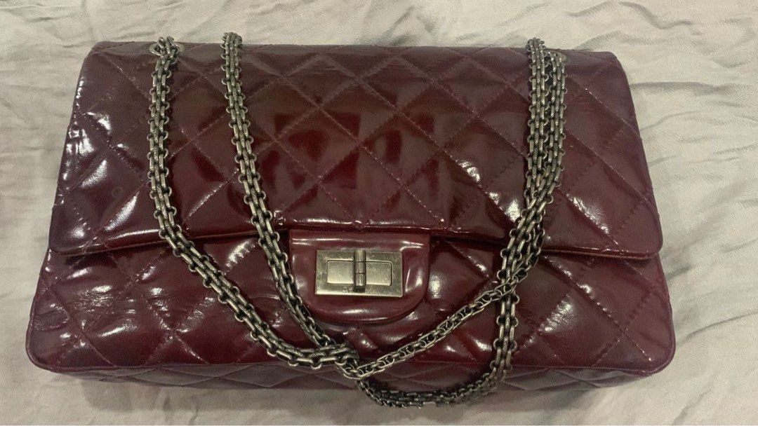 CHANEL BURGUNDY Patent Leather 2.55 Double Flap Bag