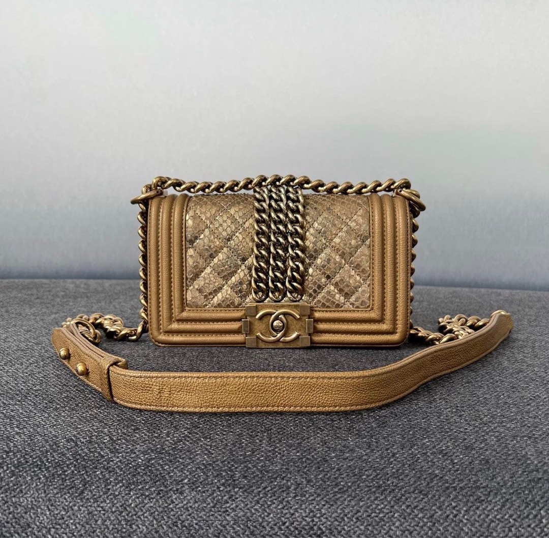 Chanel Le Boy Chanel Snakeskin Grained calfskin Gold Aghw Luxury Bags Wallets on Carousell